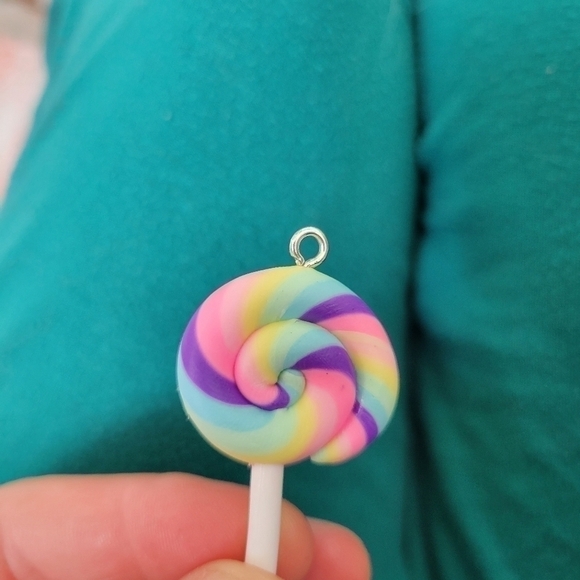 NEW Handmade Polymer Clay Big Pendants, Lollipop, Colorful - Picture 3 of 10